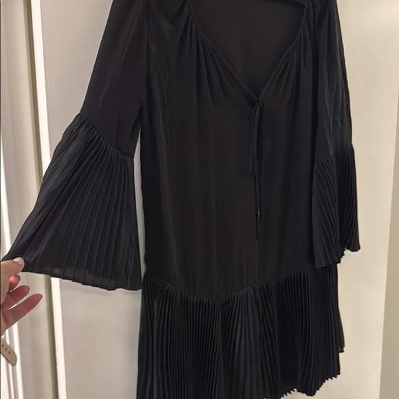 Alice + Olivia Sheer Black Pleated Dress sz L - Picture 3 of 4
